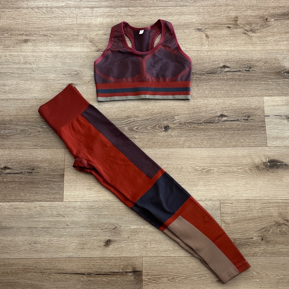 Target JoyLab Colorblock Seamless Workout Set in Small - Rust & Burgundy